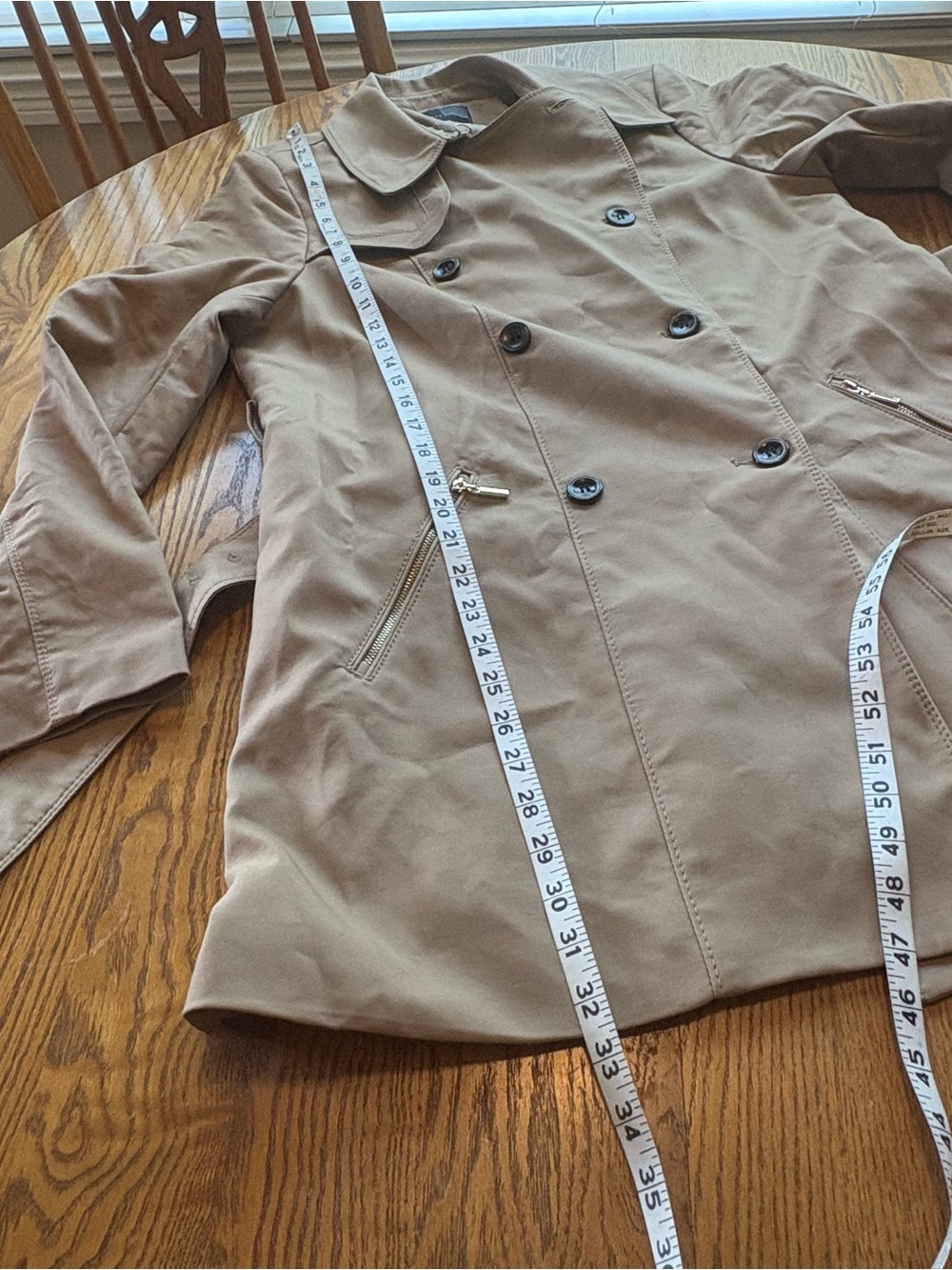The Limited NWT | Tan Belted Short Trench Coat Rain Jacket Size L Classic Style - Picture 3 of 11